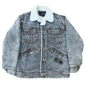 Vintage 80s Acid Wash Sherpa Denim Trucker Jacket